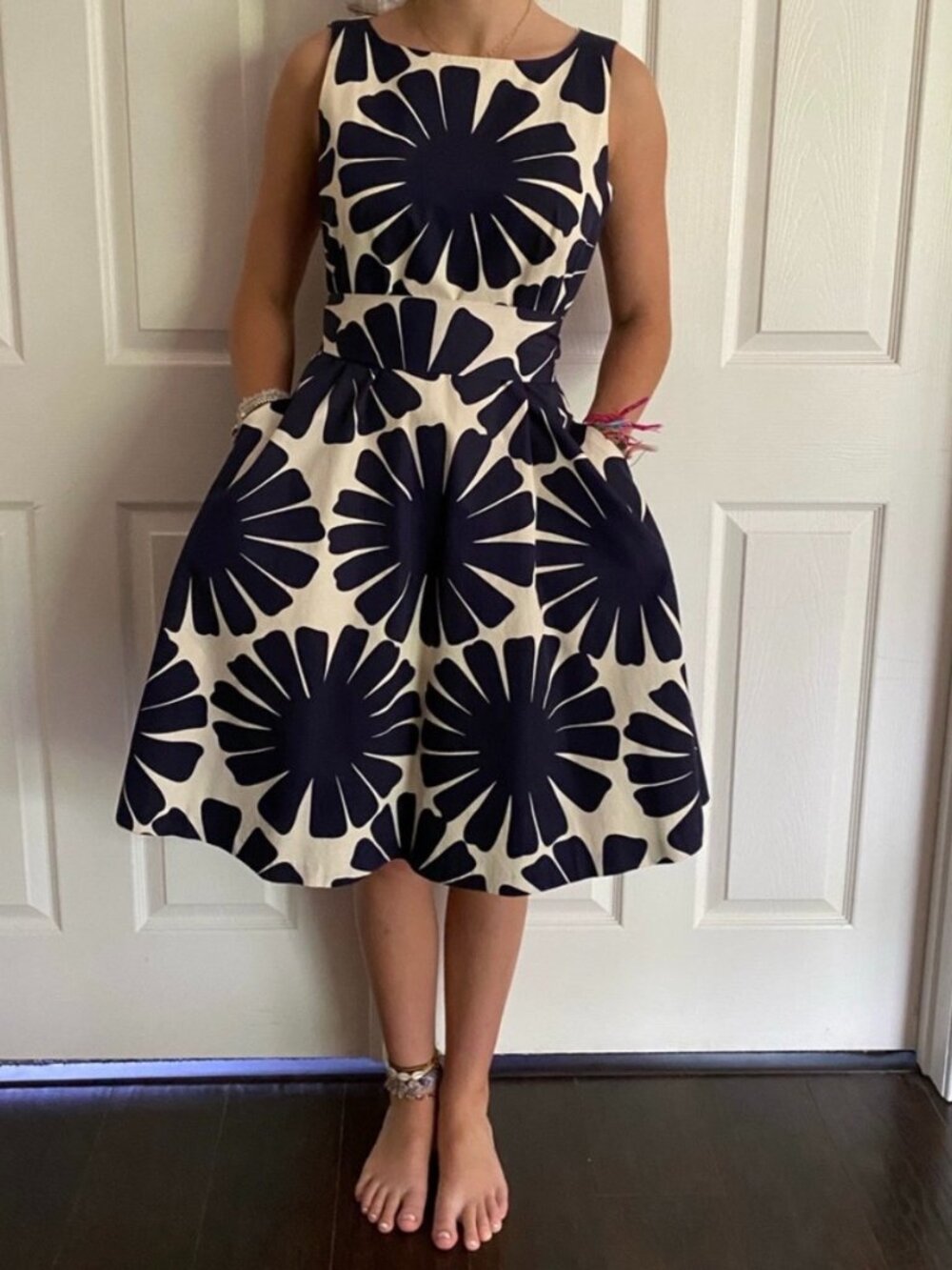 💙 J.Crew Blue Burst Belted A-Line Dress - Size 10